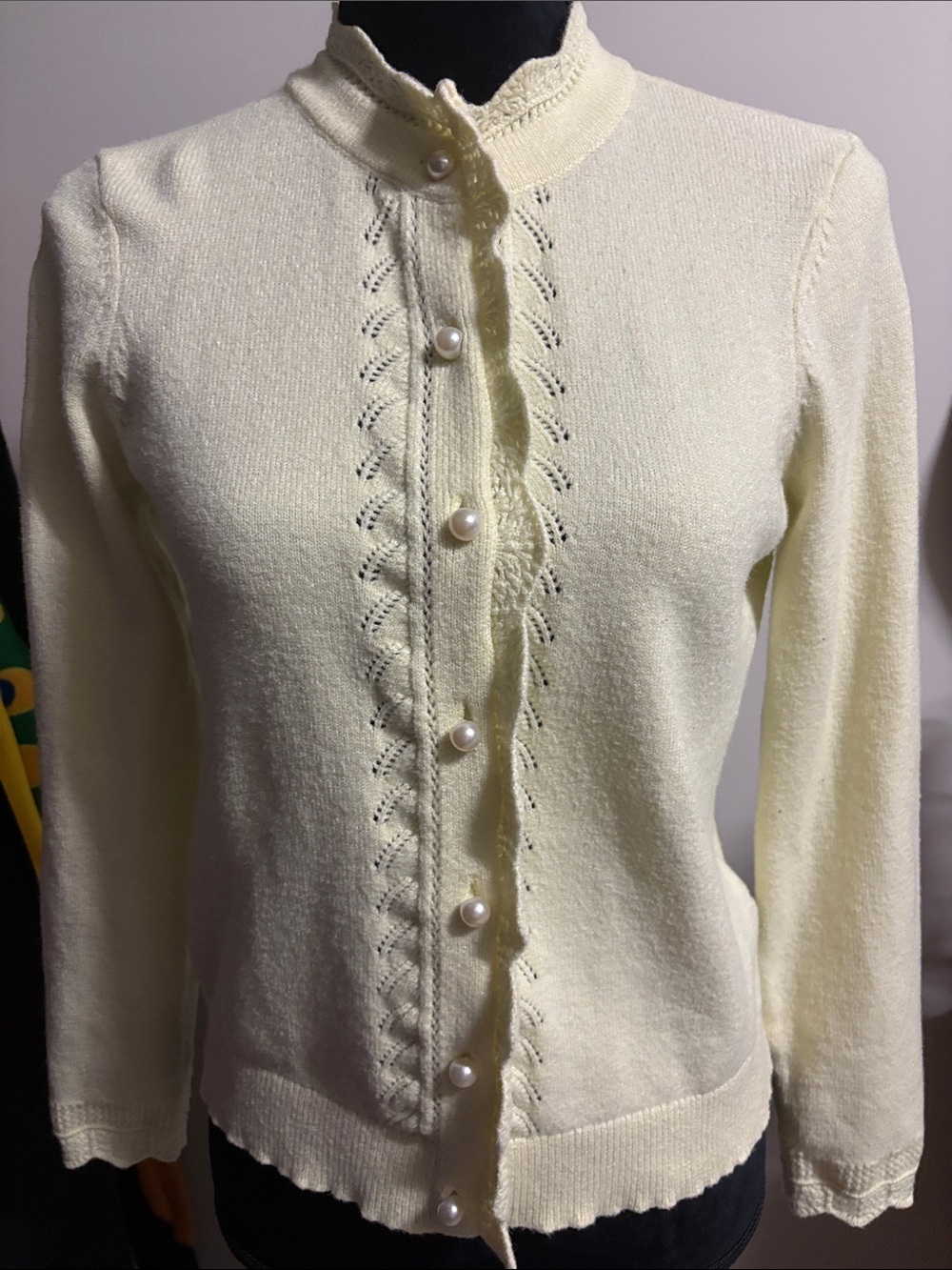 Butter Yellow Pearl-Button Knit Cardigan Sweater